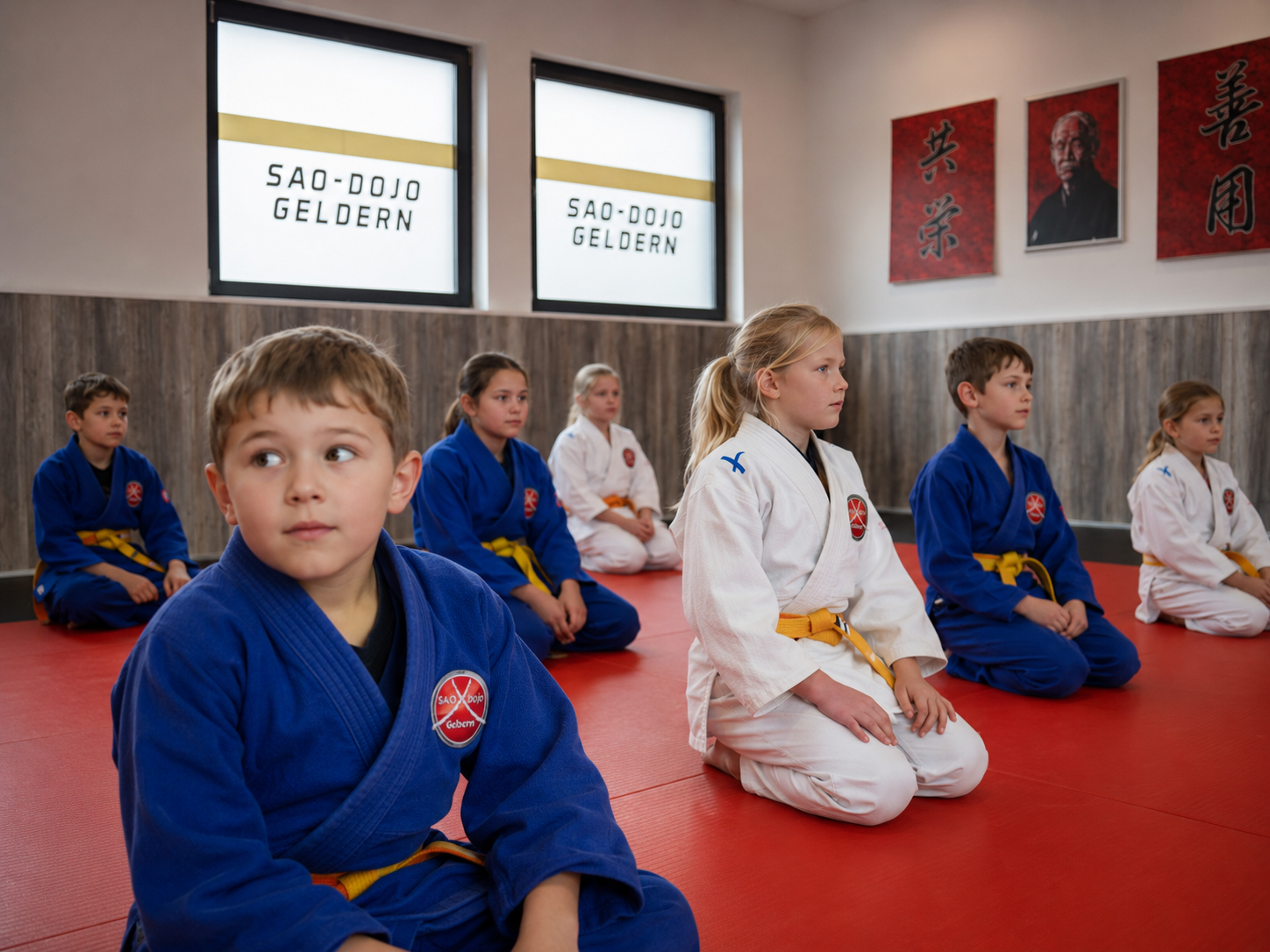 Kinder beim Training auf der roten Matte im SAO-DOJO Geldern